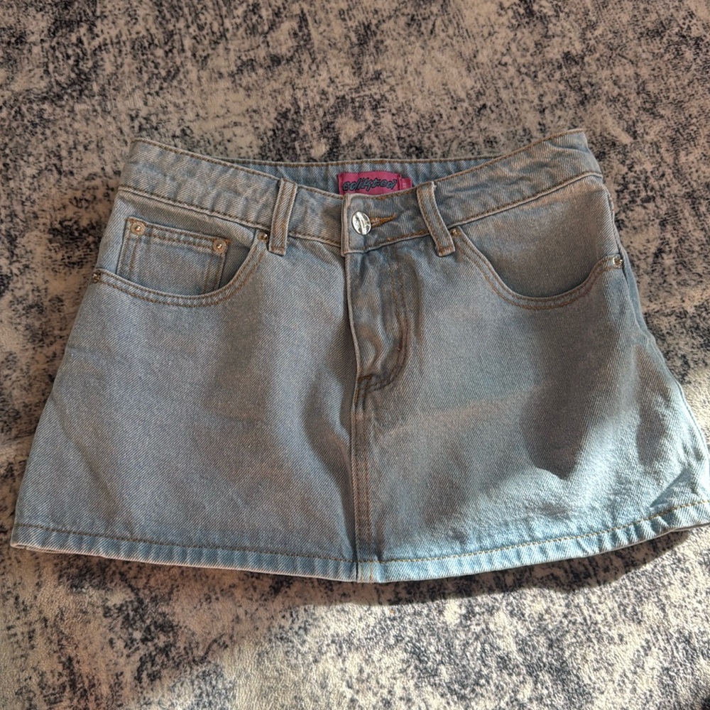 Edikted Light Blue Denim Mini Skirt